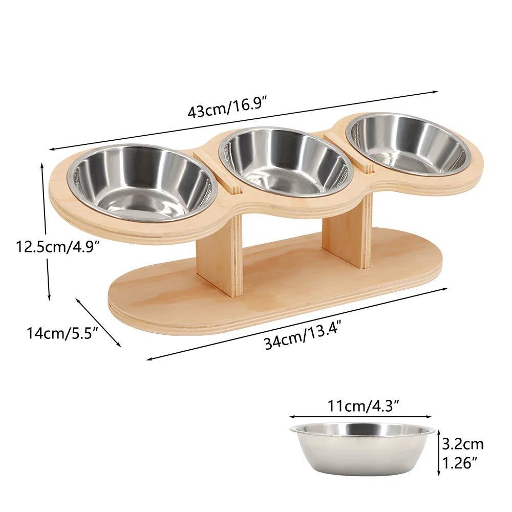 Raised Cat Feeder 3 Bowls in 1 Feeding & Watering Supplies 15° Raised Puppy 3 Stainless Steel Bowls