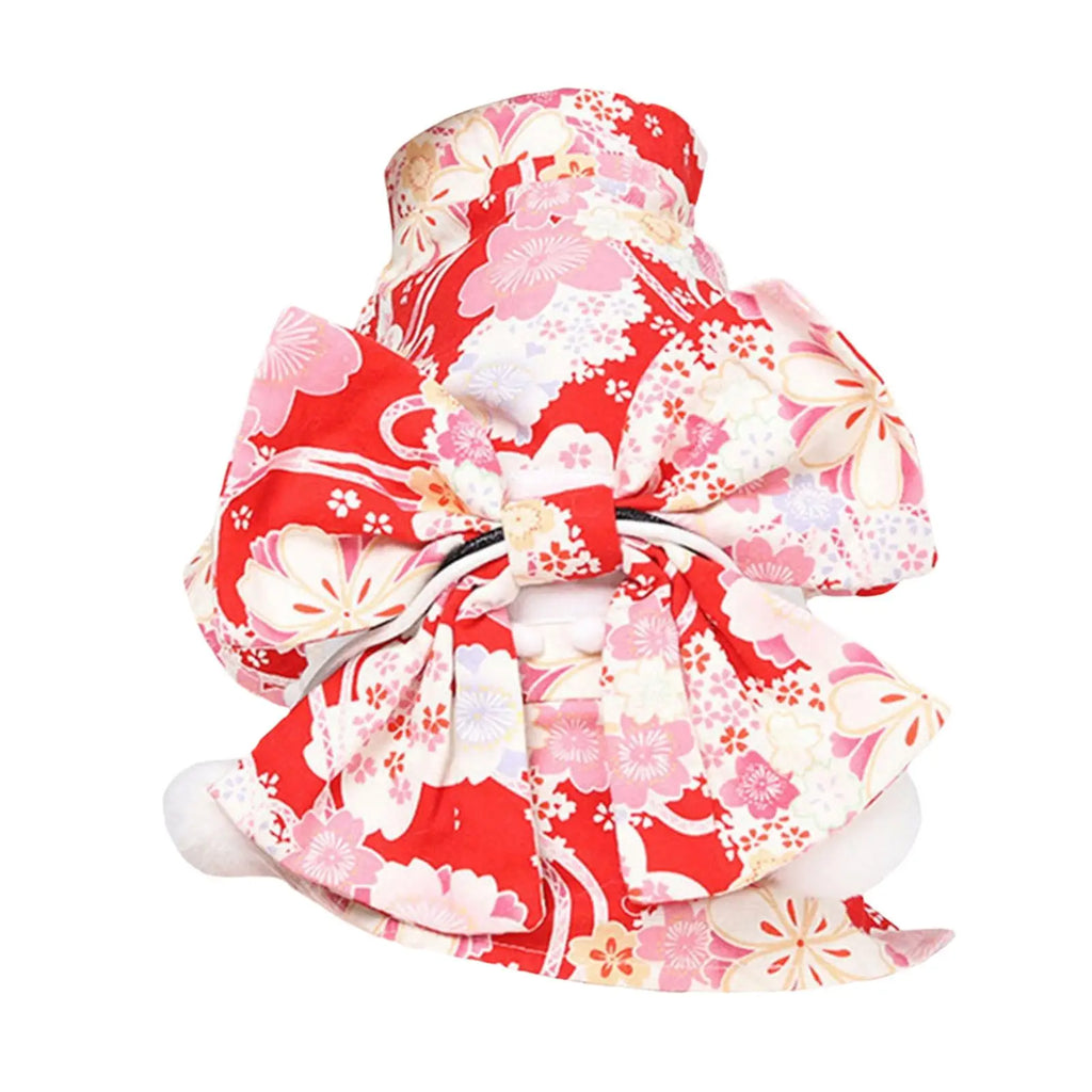 Cat Kimono Dress Autumn and Winter Cute Pet Dress Cat Costume Flower Pattern Clothes for Kitten Puppy