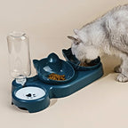 Pet Bowls With Water Feeder, 3 In 1 Ear Design Tilted Cat Water And Food Bowl Set With Gravity Water Bottle