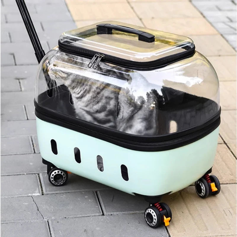 Transparent Pet Suitcase Large Capacity Cat Carry Portable Cat Stroller for Traveling Comfortable Breathable